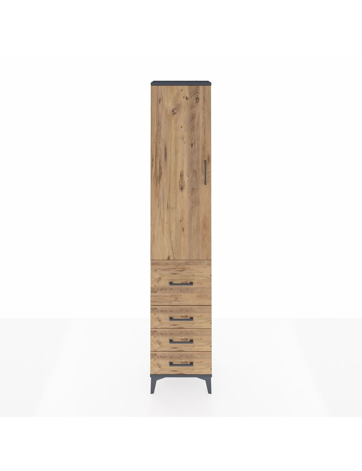 Arges Dolap 3 Raflı 4 Çekmeceli Tek Kapaklı 44x30x221 Antrasit-Çam