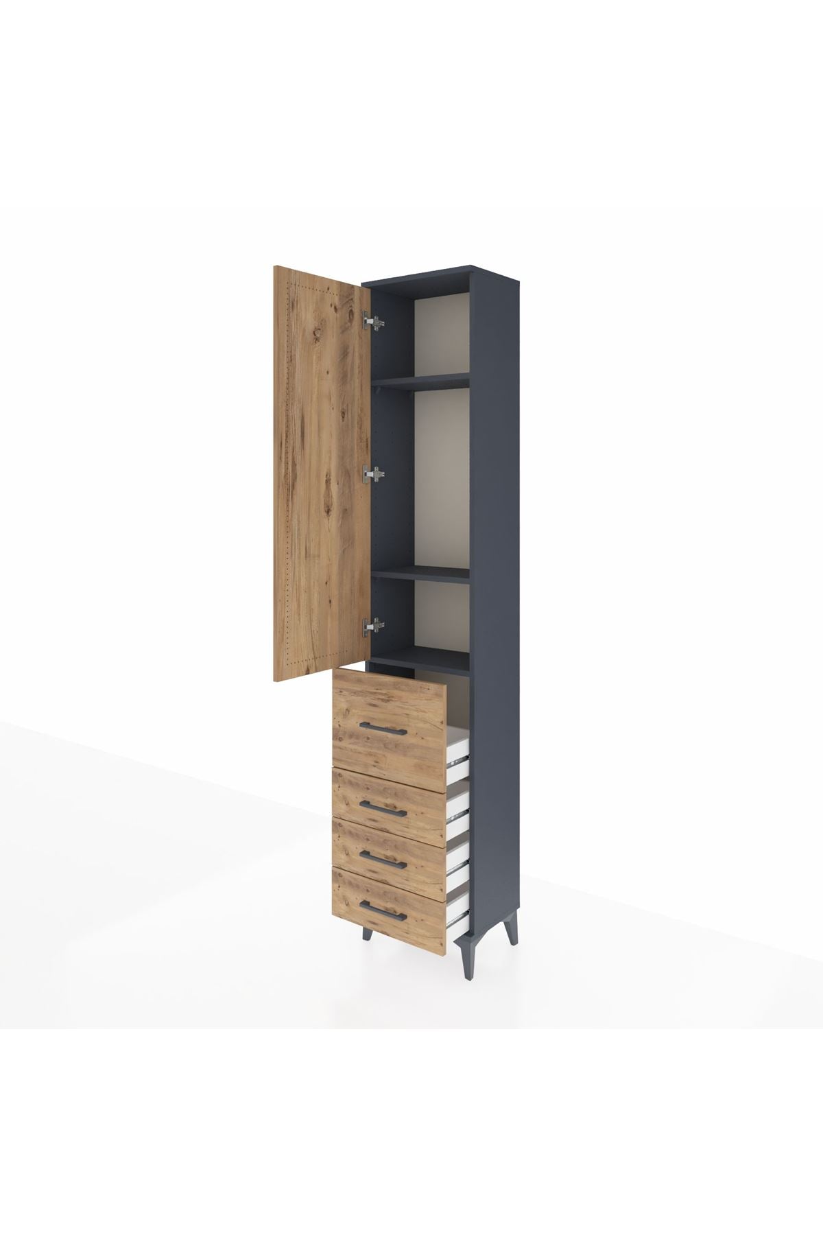 Arges Dolap 3 Raflı 4 Çekmeceli Tek Kapaklı 44x30x221 Antrasit-Çam