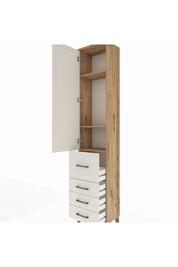 Arges Dolap 3 Raflı 4 Çekmeceli Tek Kapaklı 44x30x221 Çam-Aytaşı