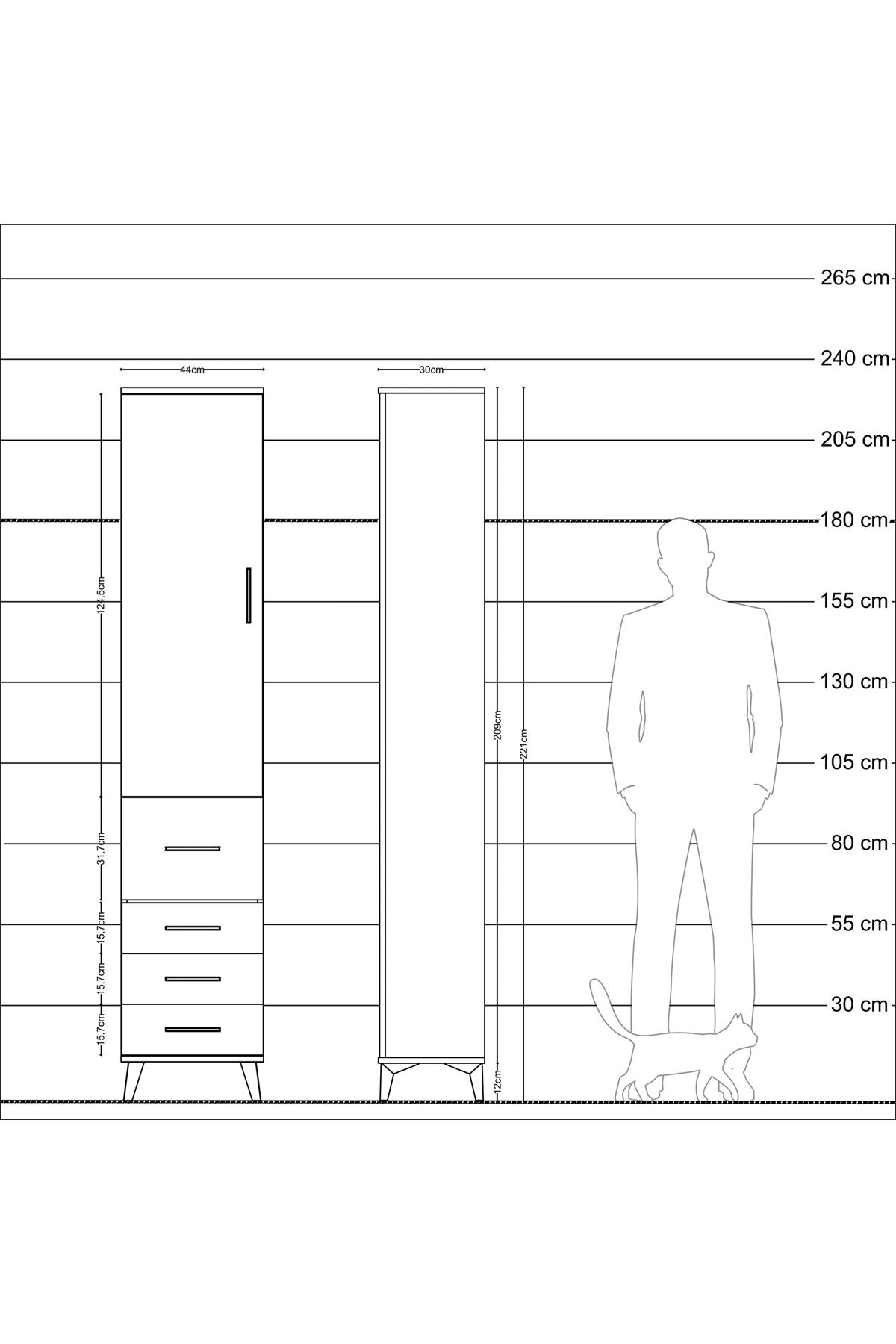 Arges Dolap 3 Raflı 4 Çekmeceli Tek Kapaklı 44x30x221 Çam-Aytaşı