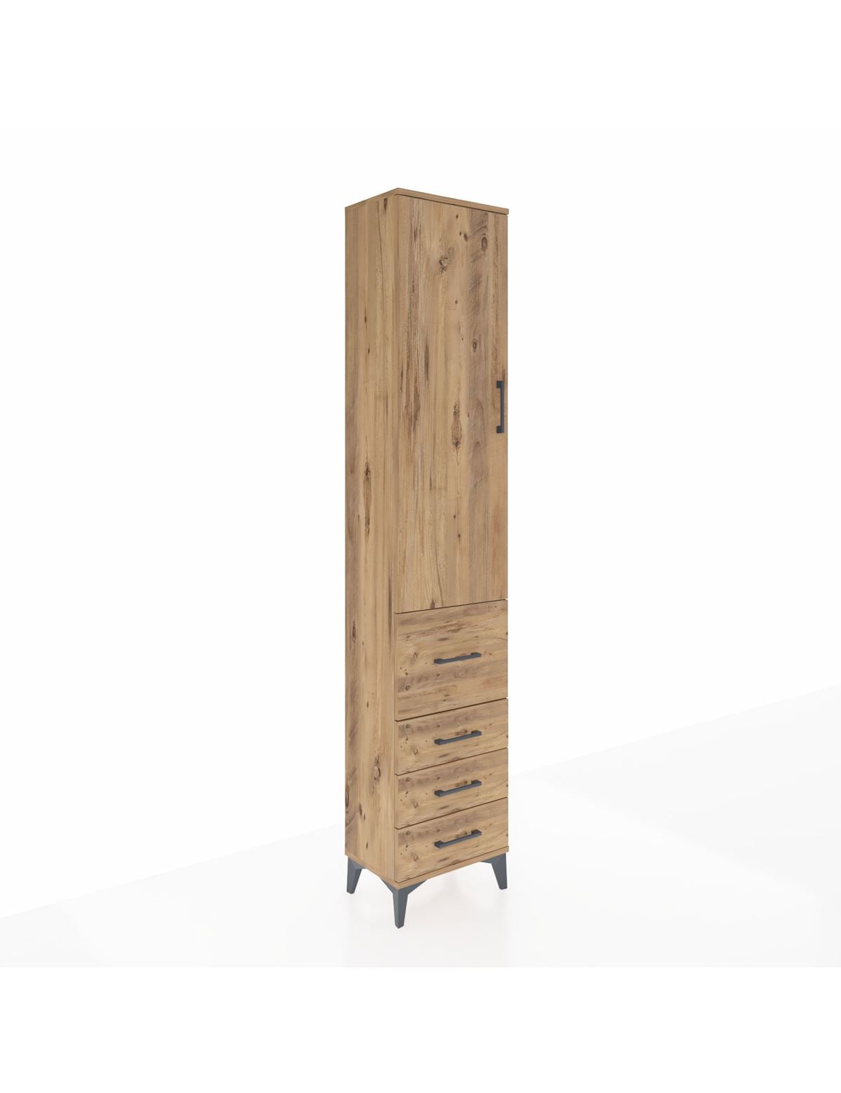 Arges Dolap 3 Raflı 4 Çekmeceli Tek Kapaklı 44x30x221 Çam-Çam