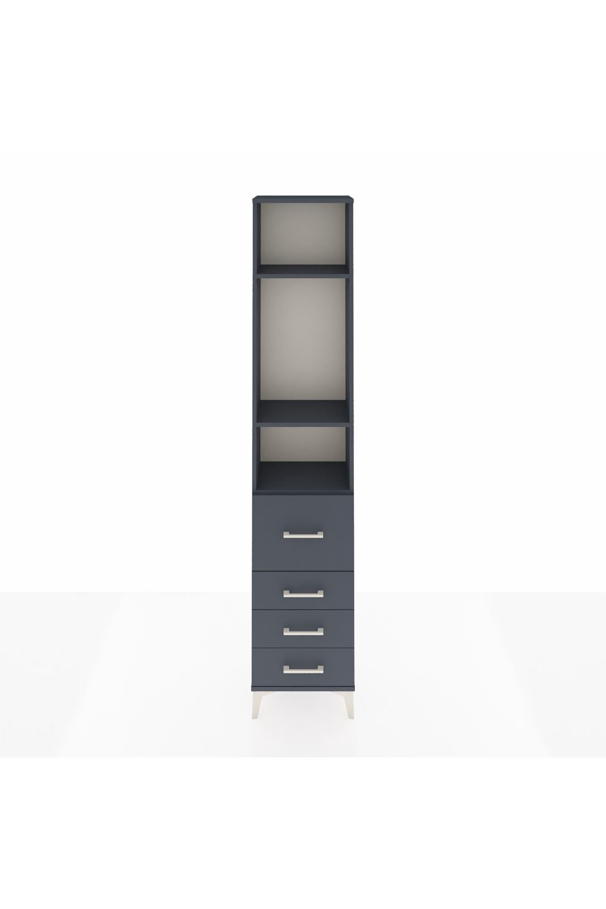 Arges Dolap 3 Raflı 4 Çekmeceli 44x30x221 Antrasit-Antrasit