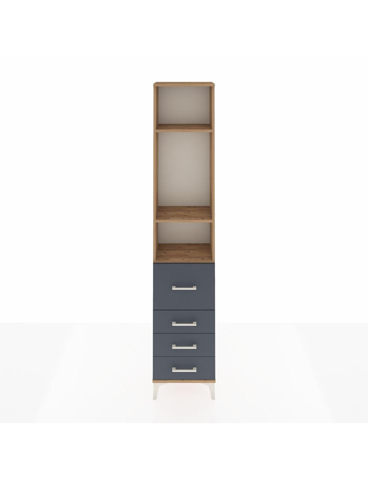 Arges Dolap 3 Raflı 4 Çekmeceli 44x30x221 Çam-Antrasit