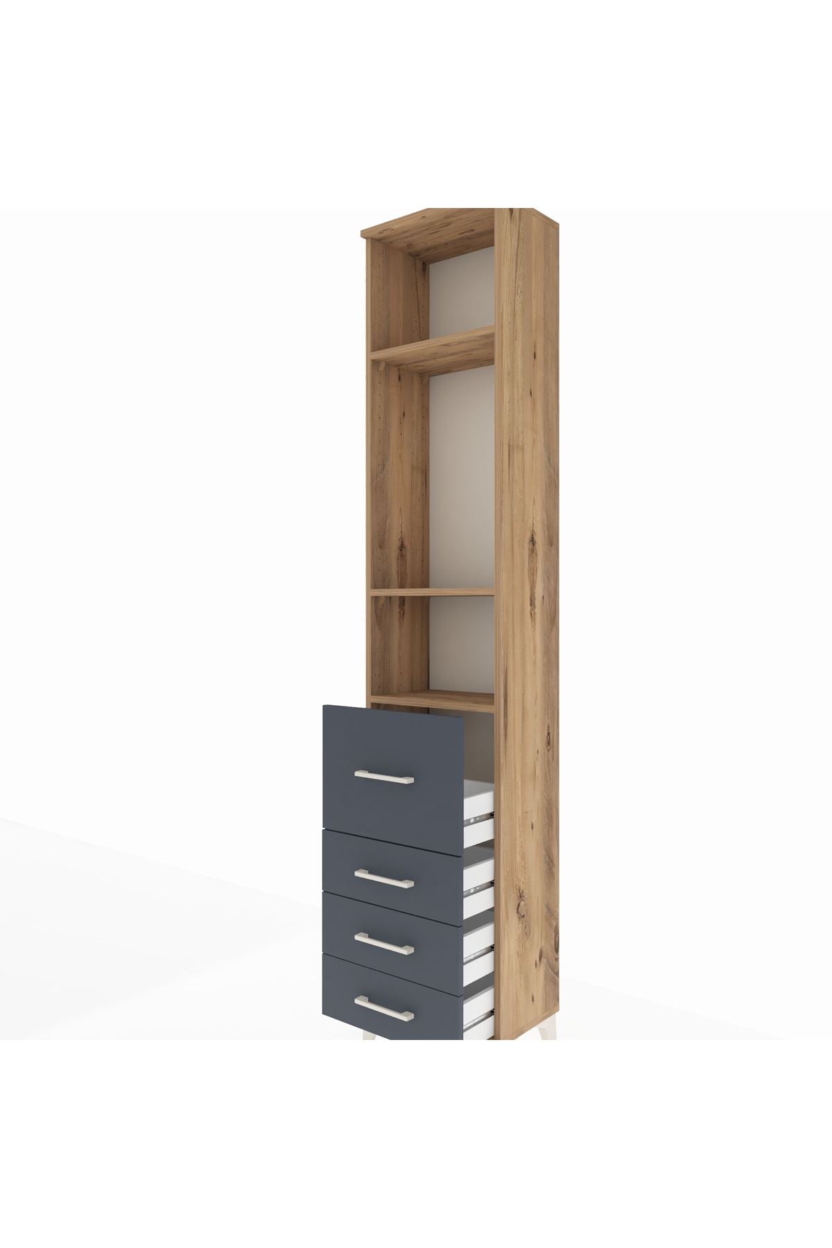 Arges Dolap 3 Raflı 4 Çekmeceli 44x30x221 Çam-Antrasit