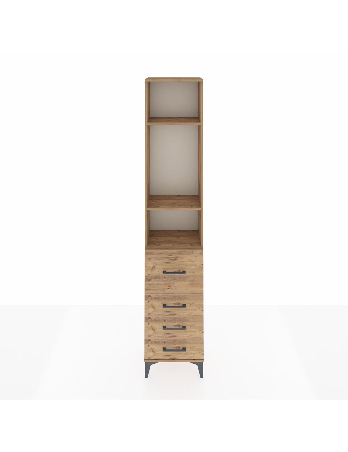 Arges Dolap 3 Raflı 4 Çekmeceli 44x30x221 Çam-Çam