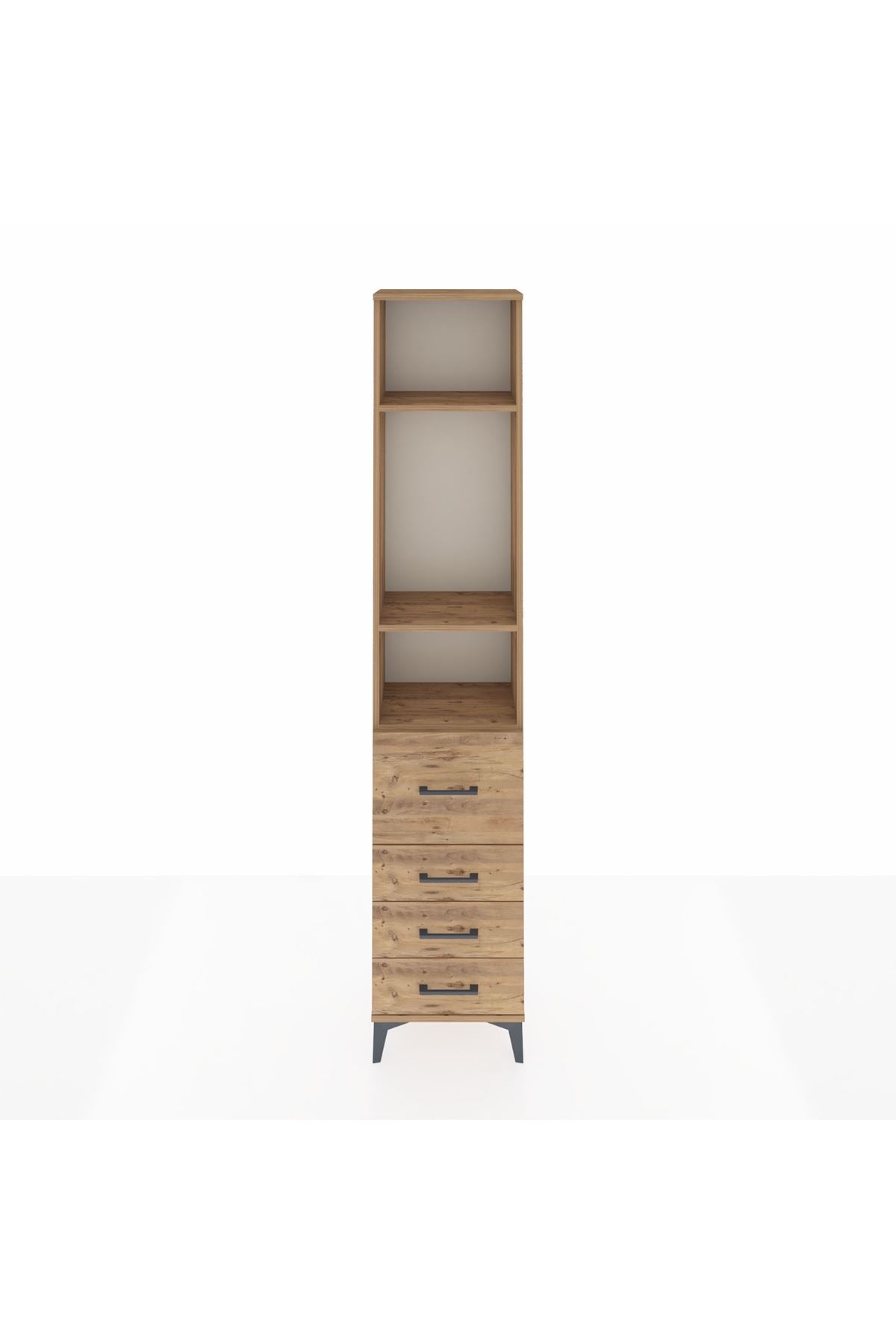 Arges Dolap 3 Raflı 4 Çekmeceli 44x30x221 Çam-Çam