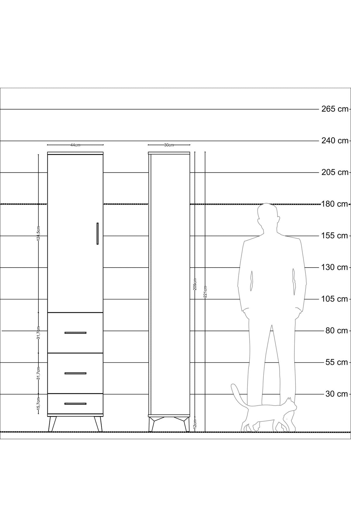 Arges Dolap 2 Raflı 3 Çekmeceli Tek Askılı 44x30x221 Aytaşı-Aytaşı