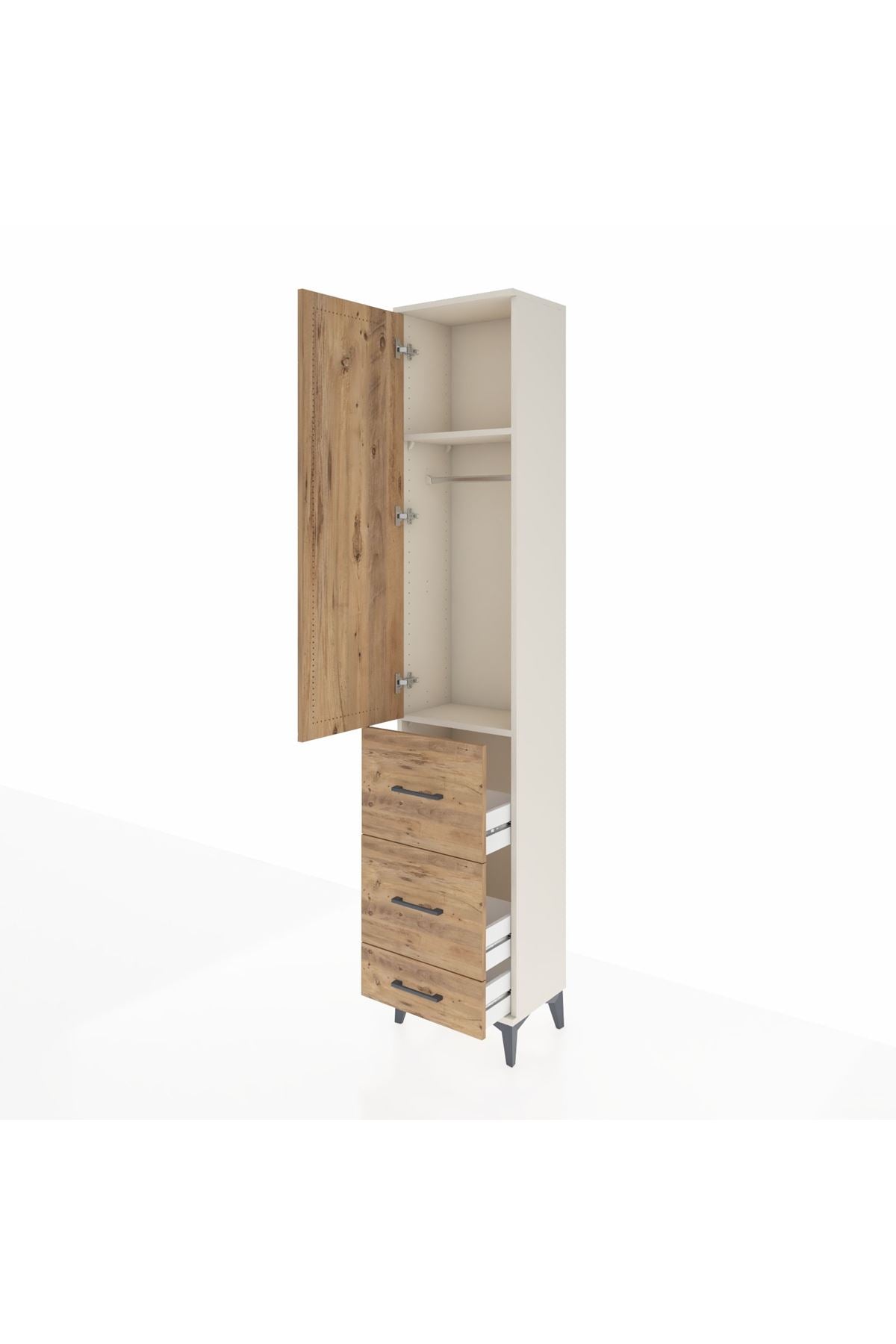 Arges Dolap 2 Raflı 3 Çekmeceli Tek Askılı 44x30x221 Aytaşı-Çam