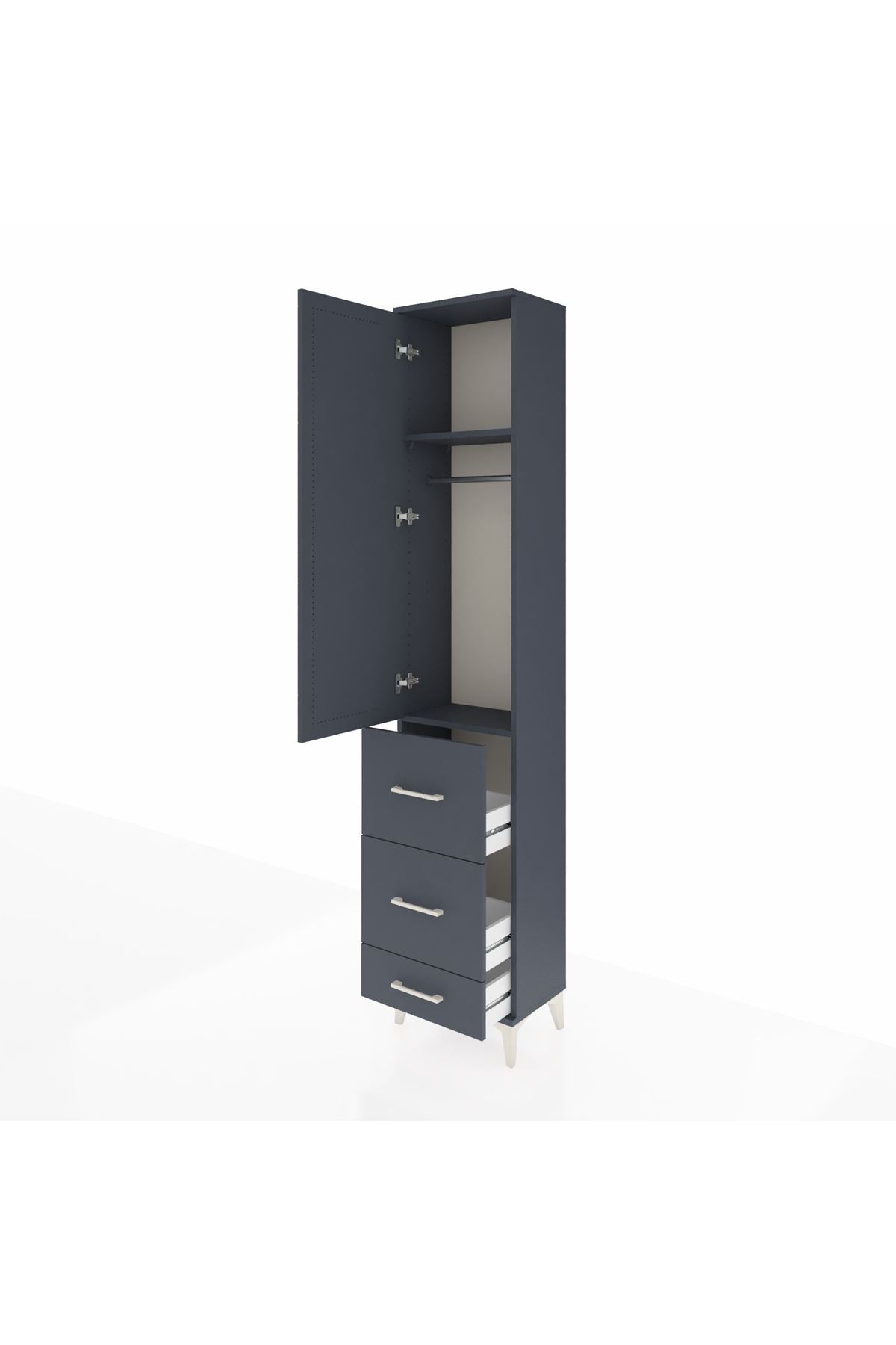 Arges Dolap 2 Raflı 3 Çekmeceli Tek Askılı 44x30x221 Antrasit-Antrasit