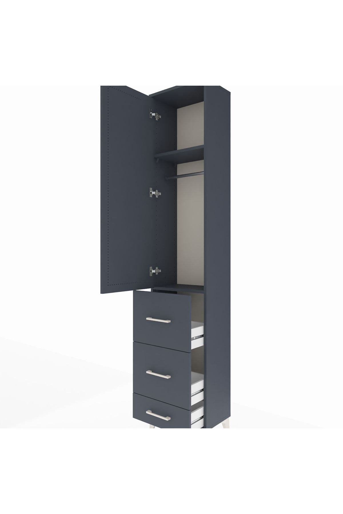 Arges Dolap 2 Raflı 3 Çekmeceli Tek Askılı 44x30x221 Antrasit-Antrasit