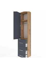 Arges Dolap 2 Raflı 3 Çekmeceli Tek Askılı 44x30x221 Çam-Antrasit