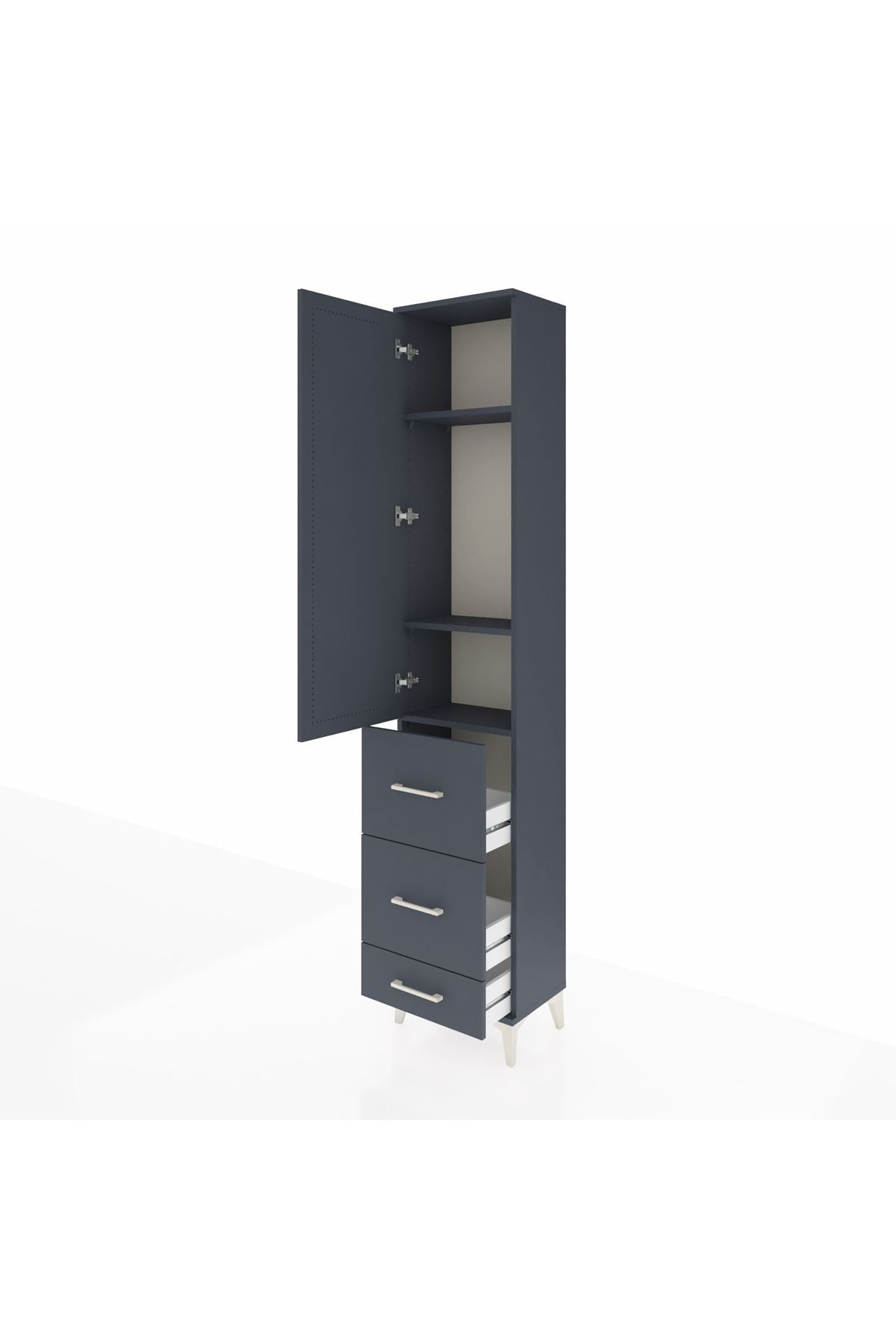 Arges Dolap 3 Raflı 3 Çekmeceli Tek Kapaklı 44x30x221 Antrasit-Antrasit