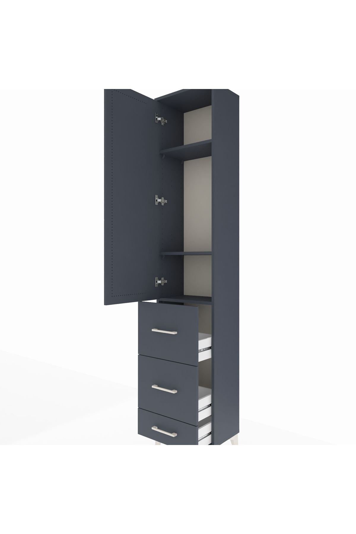 Arges Dolap 3 Raflı 3 Çekmeceli Tek Kapaklı 44x30x221 Antrasit-Antrasit