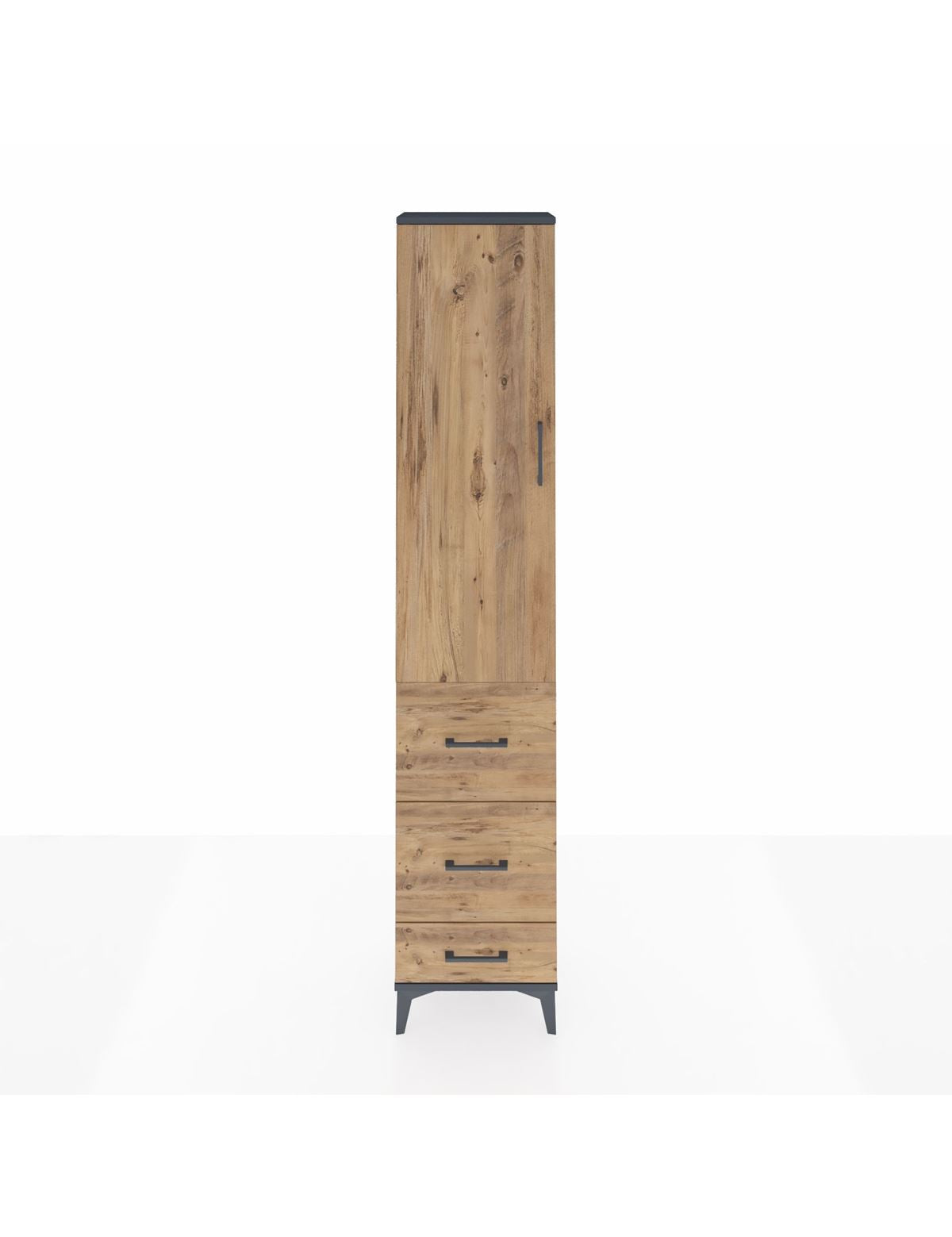 Arges Dolap 3 Raflı 3 Çekmeceli Tek Kapaklı 44x30x221 Antrasit-Çam