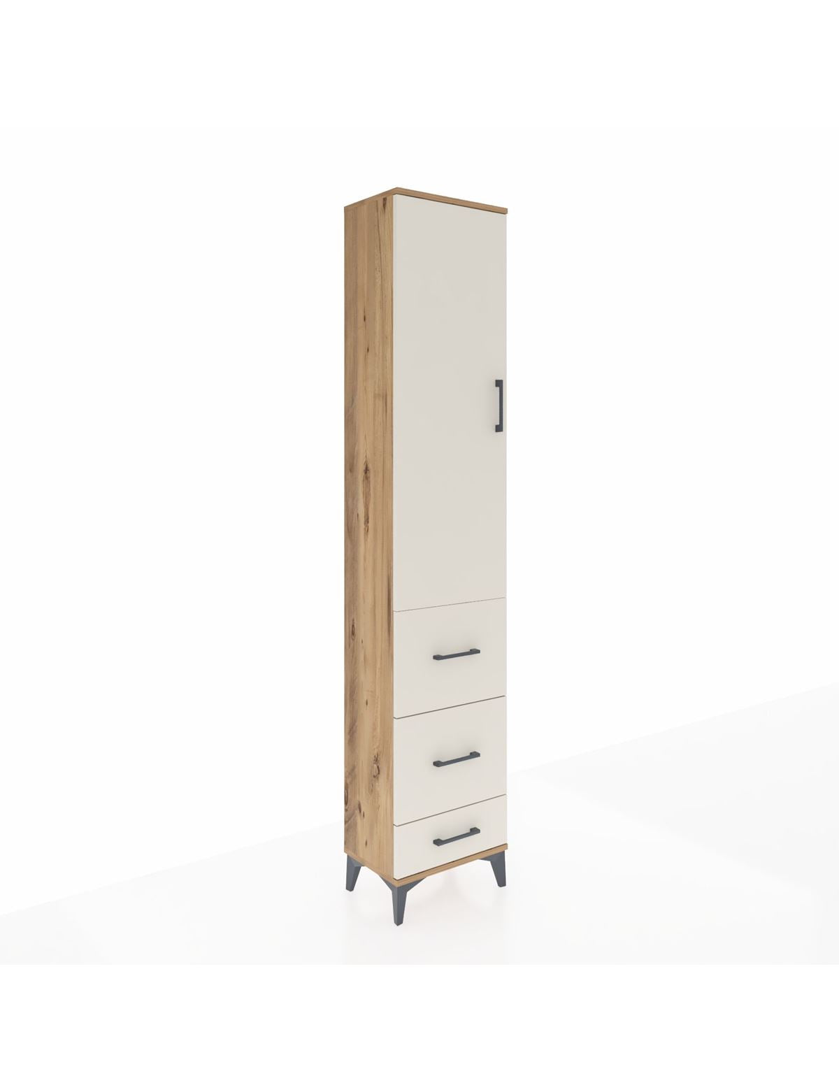 Arges Dolap 3 Raflı 3 Çekmeceli Tek Kapaklı 44x30x221 Çam-Aytaşı