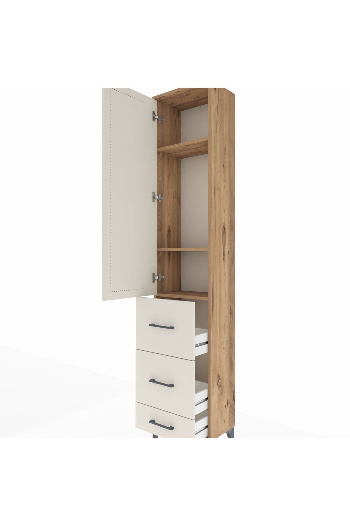 Arges Dolap 3 Raflı 3 Çekmeceli Tek Kapaklı 44x30x221 Çam-Aytaşı