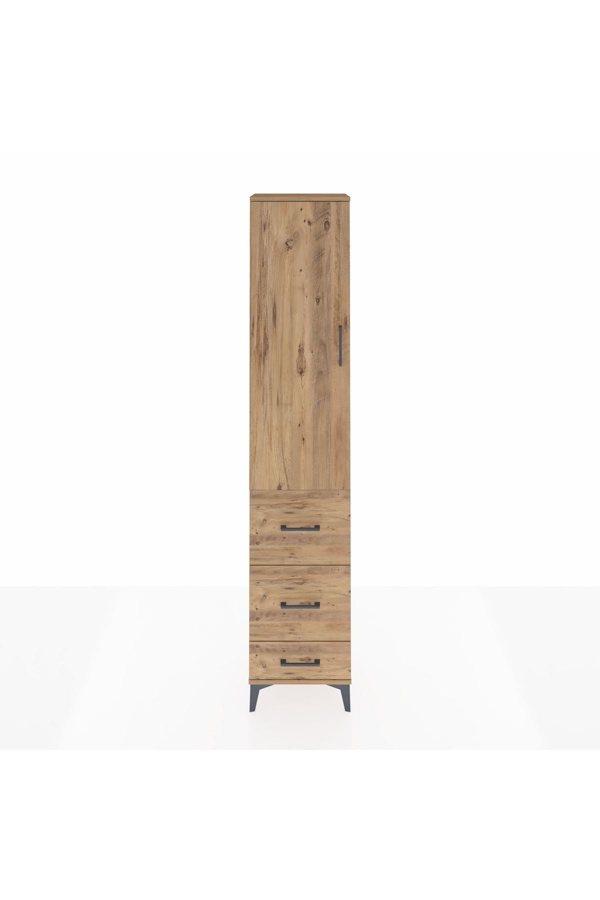 Arges Dolap 3 Raflı 3 Çekmeceli Tek Kapaklı 44x30x221 Çam-Çam