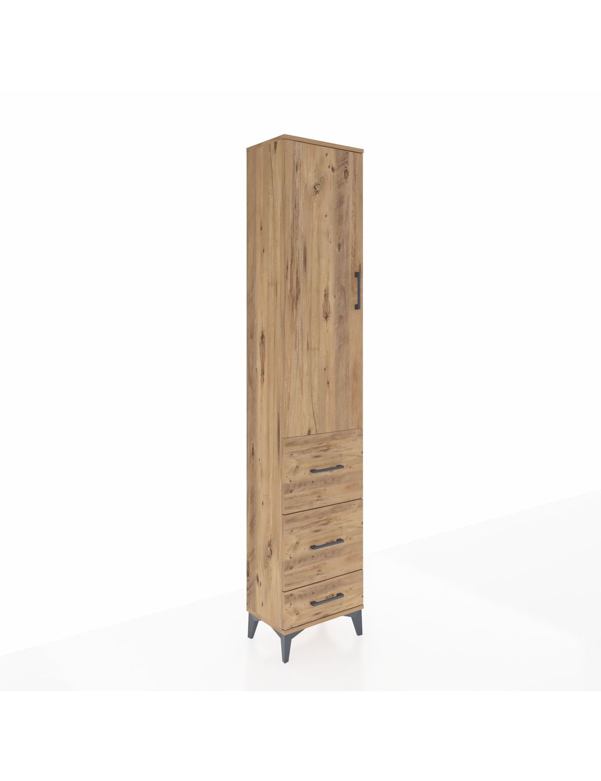 Arges Dolap 3 Raflı 3 Çekmeceli Tek Kapaklı 44x30x221 Çam-Çam