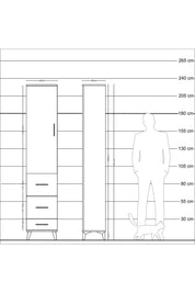Arges Dolap 3 Raflı 3 Çekmeceli Tek Kapaklı 44x30x221 Çam-Çam