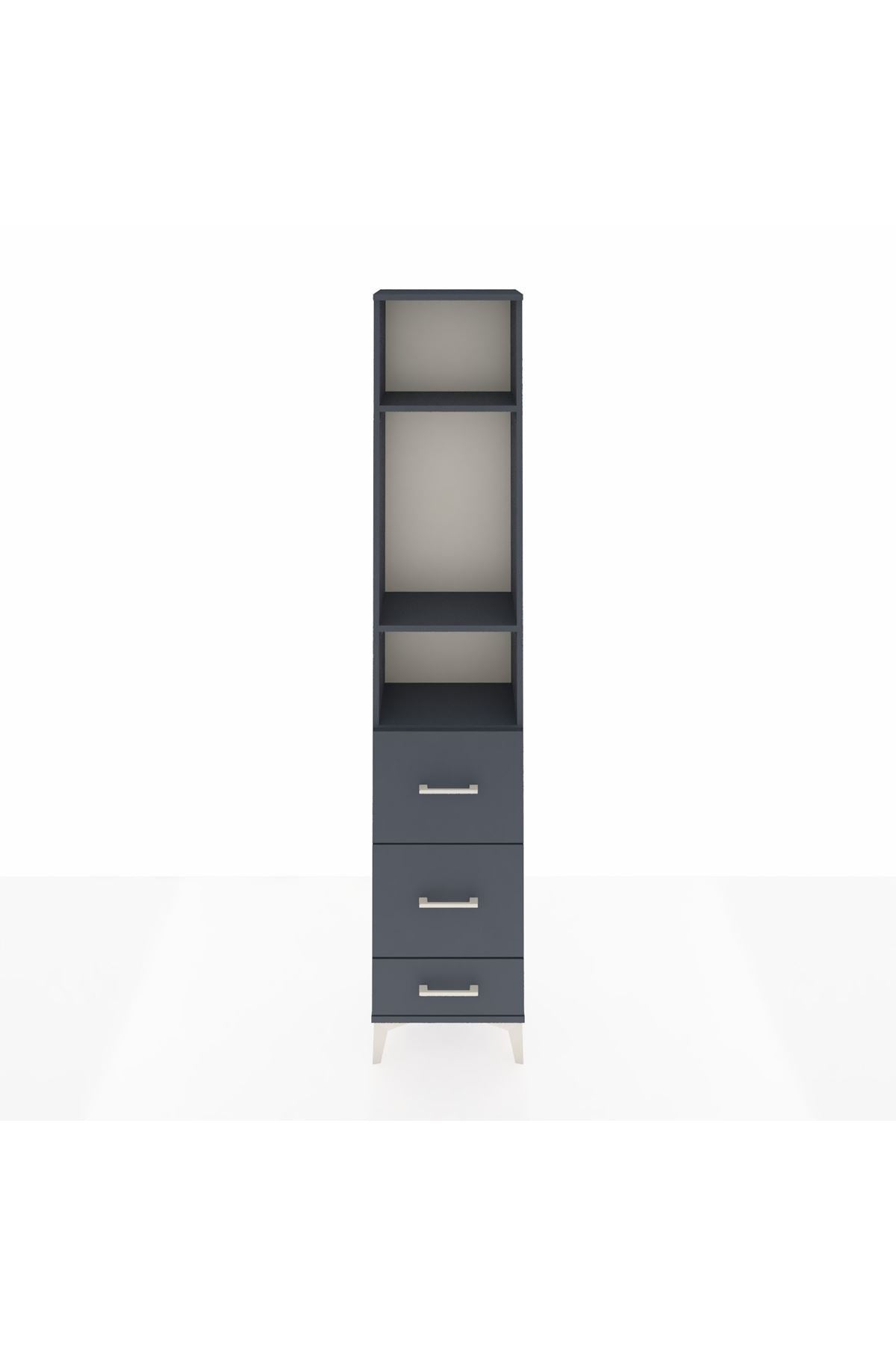 Arges Dolap 3 Raflı 3 Çekmeceli 44x30x221 Antrasit-Antrasit