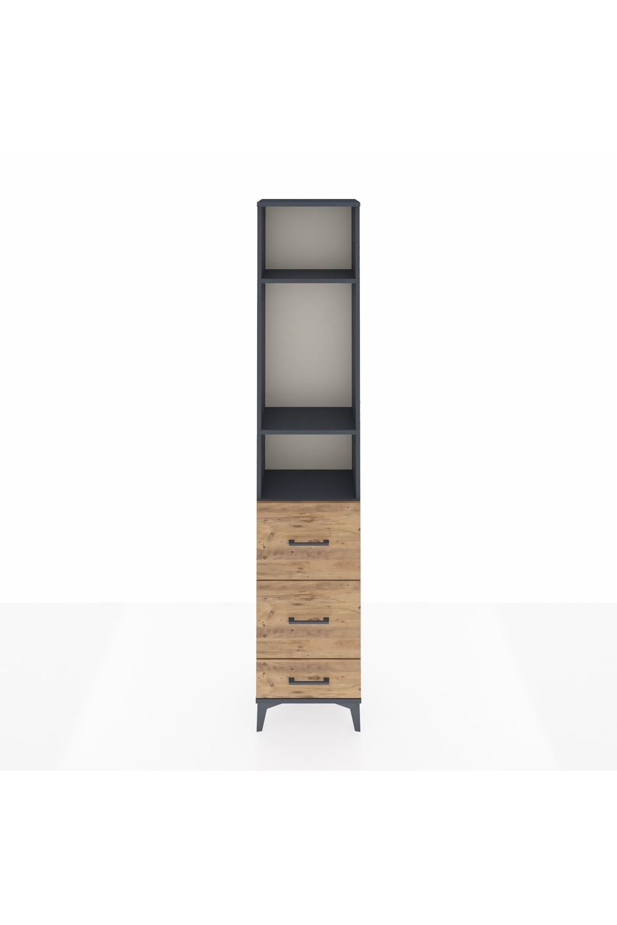 Arges Dolap 3 Raflı 3 Çekmeceli 44x30x221 Antrasit-Çam