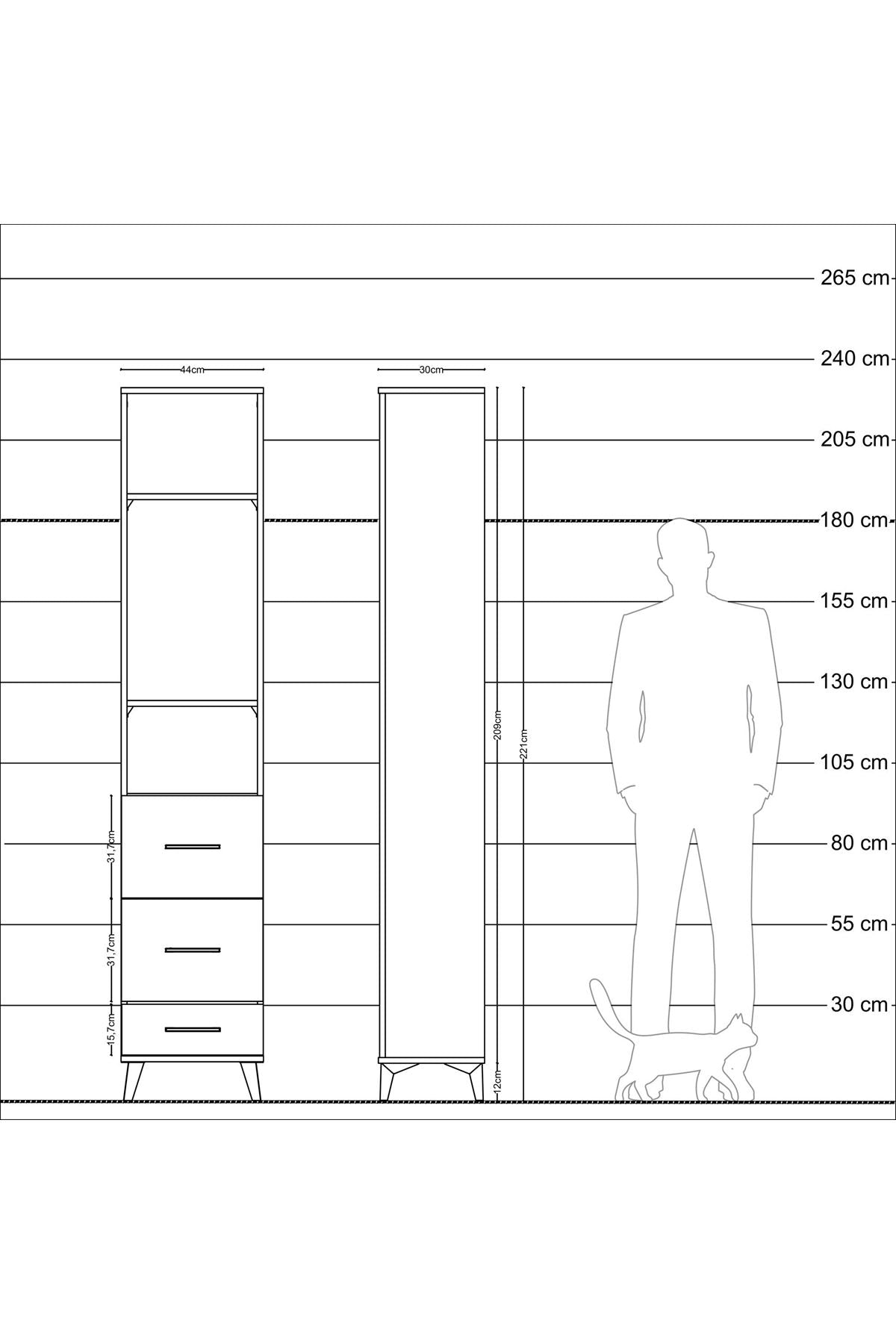 Arges Dolap 3 Raflı 3 Çekmeceli 44x30x221 Çam-Antrasit