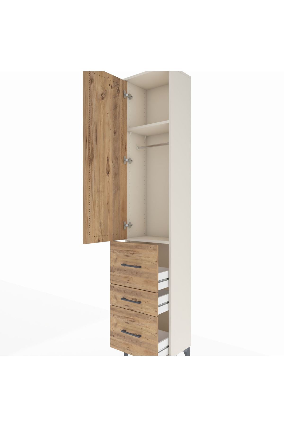 Arges Dolap 2 Raflı 3 Çekmeceli Tek Askılı 44x30x221 Aytaşı-Çam