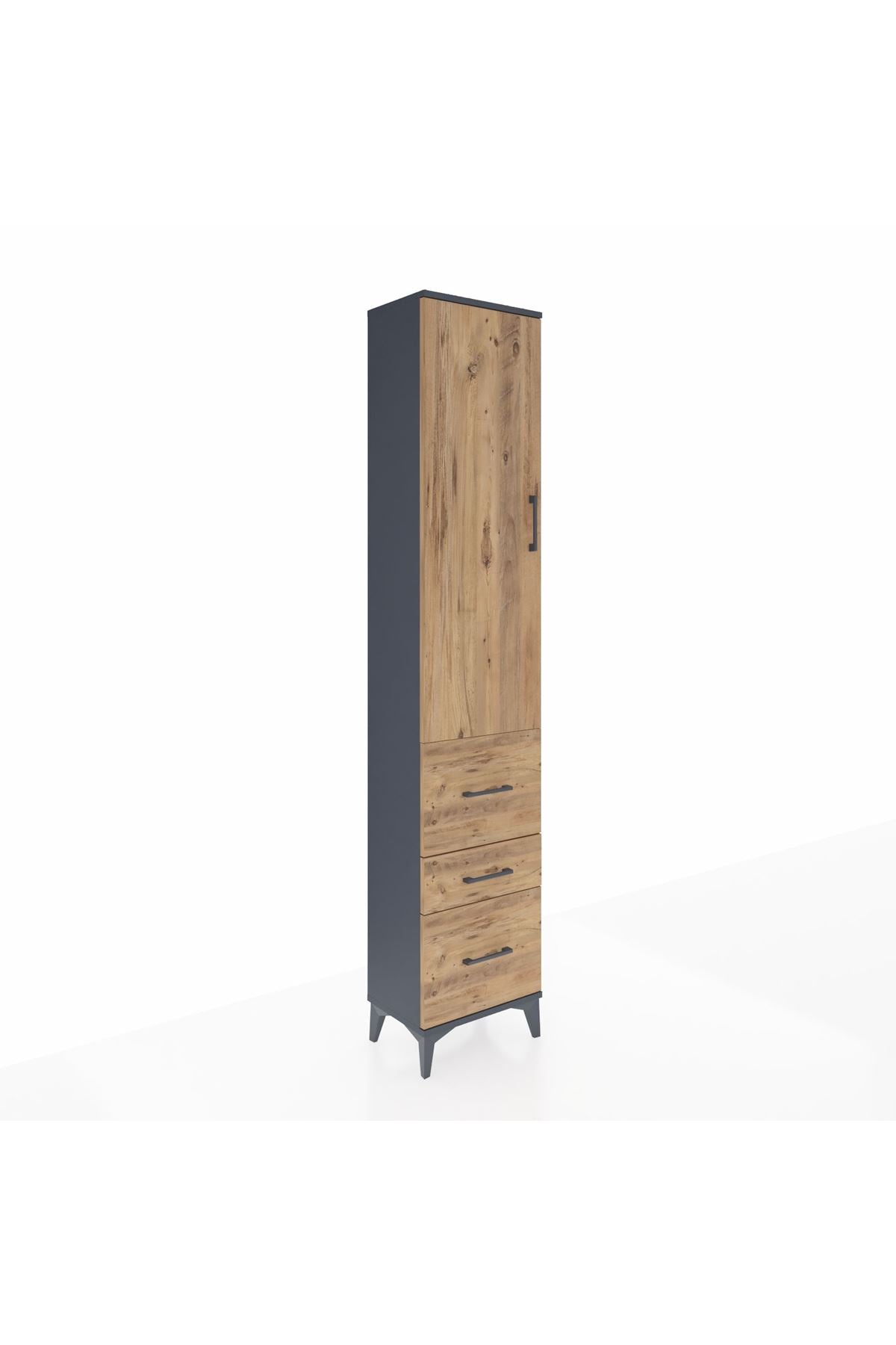 Arges Dolap 2 Raflı 3 Çekmeceli Tek Askılı 44x30x221 Antrasit-Çam