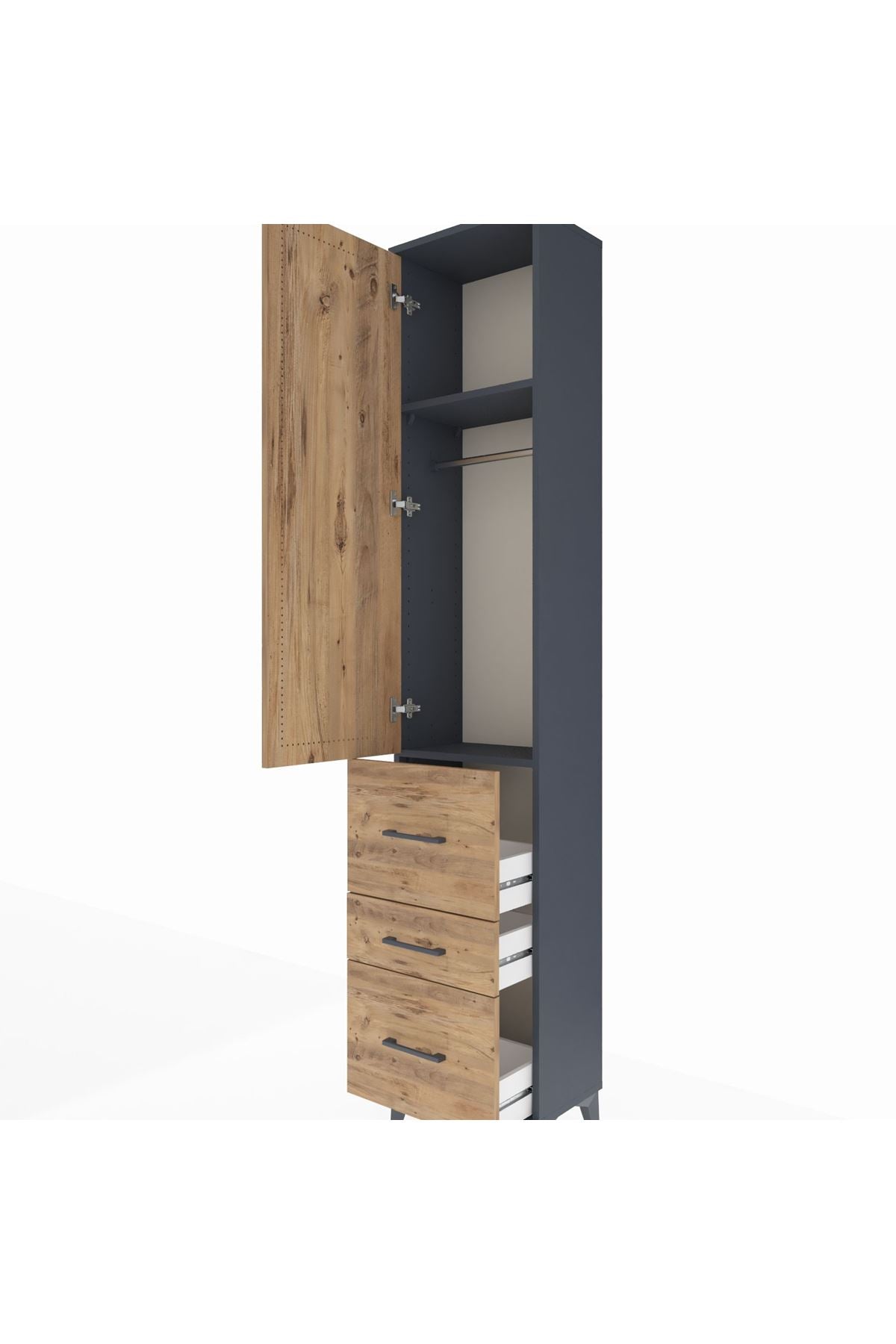 Arges Dolap 2 Raflı 3 Çekmeceli Tek Askılı 44x30x221 Antrasit-Çam