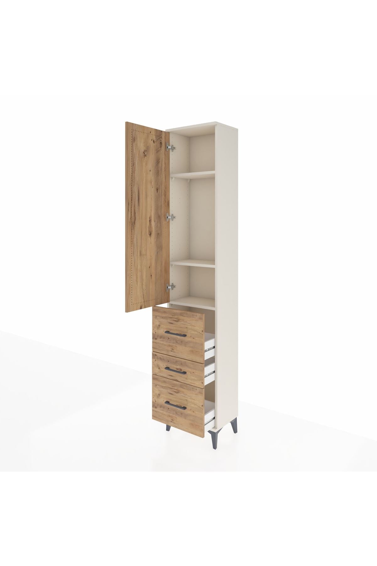 Arges Dolap 3 Raflı 3 Çekmeceli Tek Kapaklı 44x30x221 Aytaşı-Çam