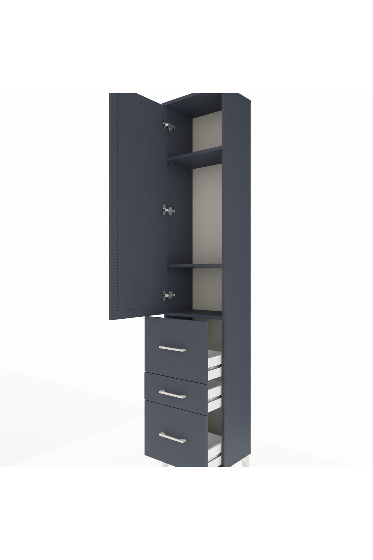 Arges Dolap 3 Raflı 3 Çekmeceli Tek Kapaklı 44x30x221 Antrasit-Antrasit