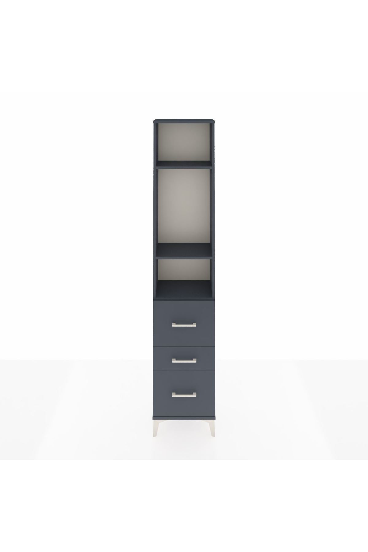 Arges Dolap 3 Raflı 3 Çekmeceli 44x30x221 Antrasit-Antrasit