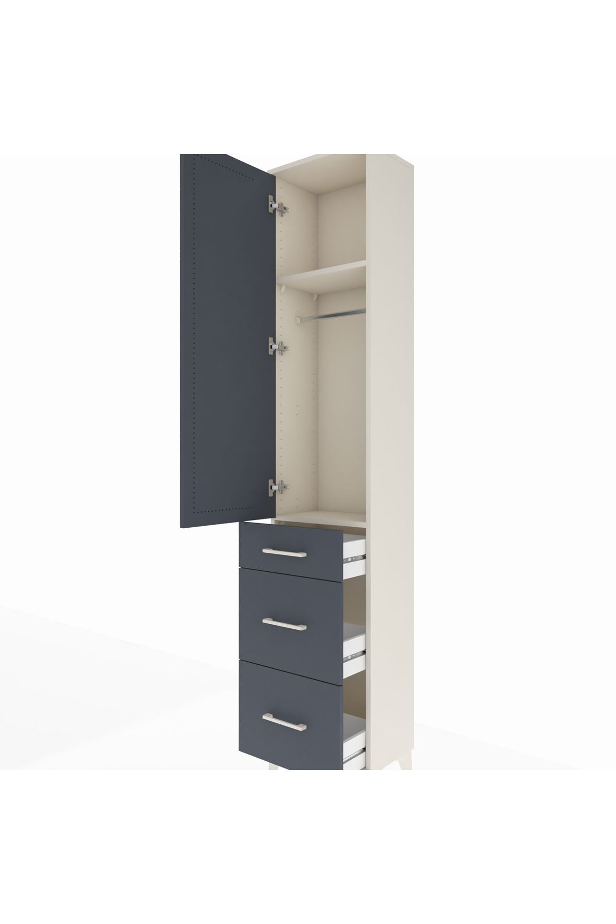 Arges Dolap 2 Raflı 3 Çekmeceli Tek Askılı 44x30x221 Aytaşı-Antrasit