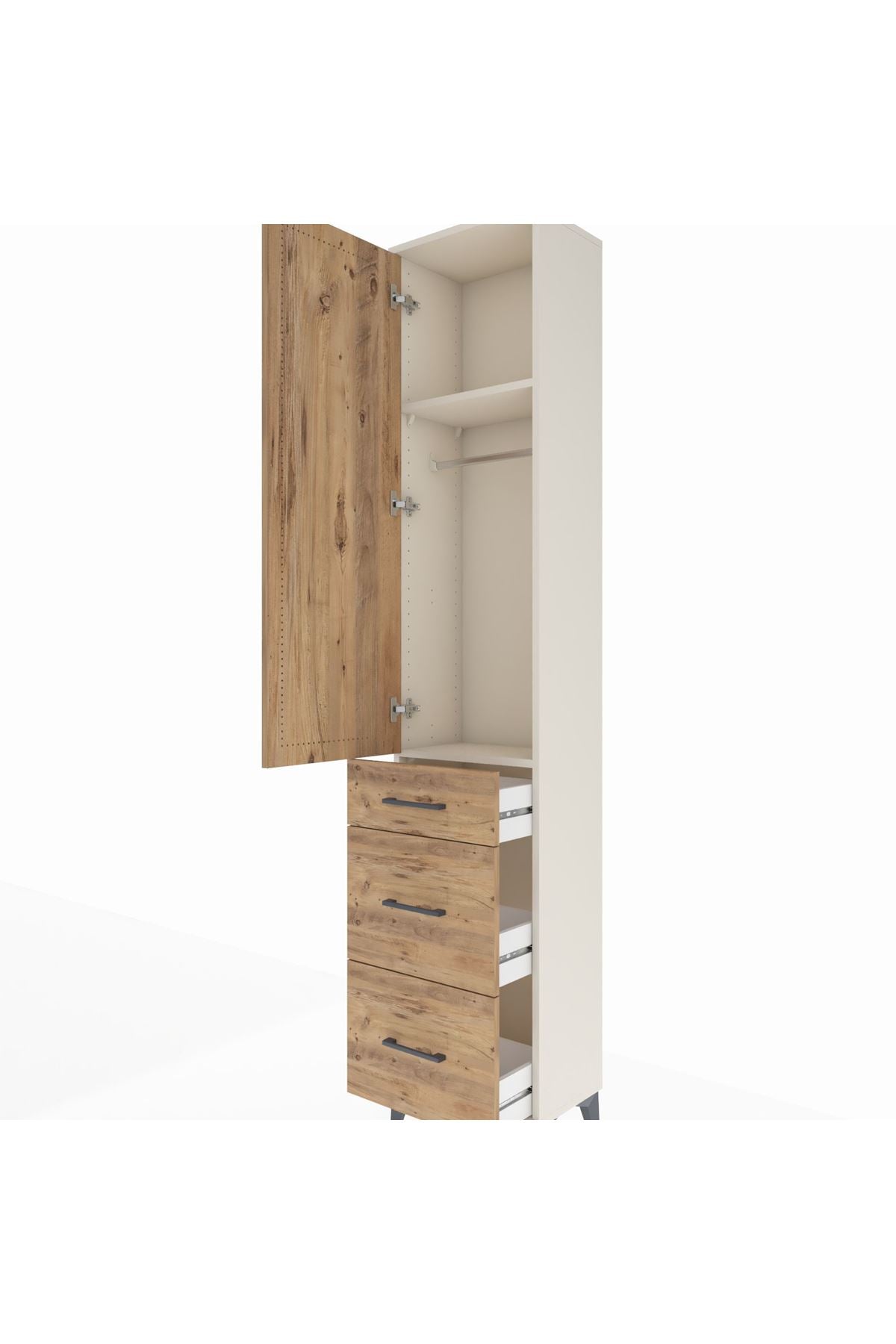 Arges Dolap 2 Raflı 3 Çekmeceli Tek Askılı 44x30x221 Aytaşı-Çam