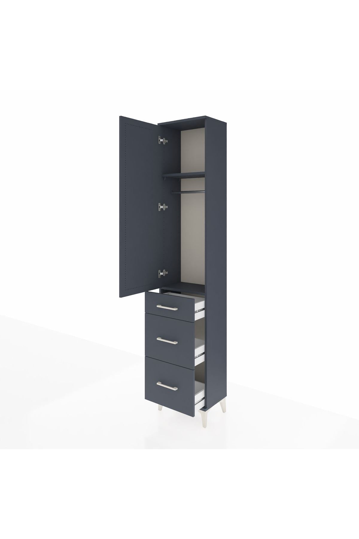 Arges Dolap 2 Raflı 3 Çekmeceli Tek Askılı 44x30x221 Antrasit-Antrasit