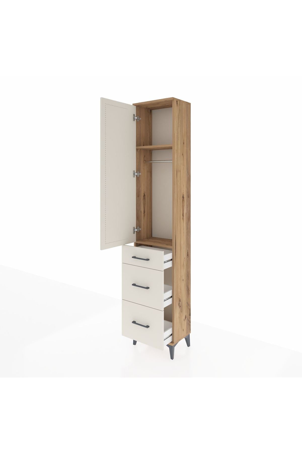 Arges Dolap 2 Raflı 3 Çekmeceli Tek Askılı 44x30x221 - S28M070V7A