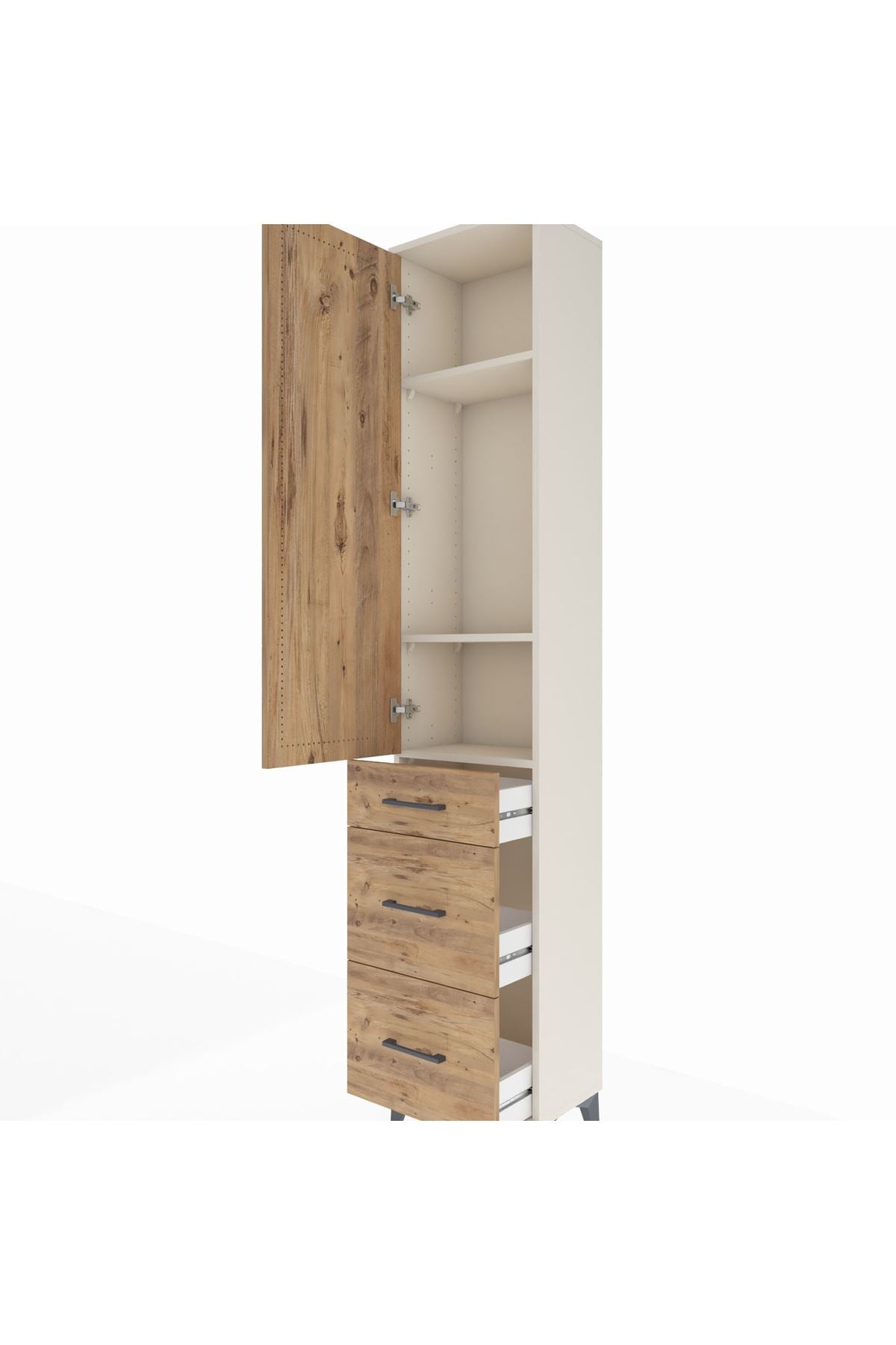 Arges Dolap 3 Raflı 3 Çekmeceli Tek Kapaklı 44x30x221 Aytaşı-Çam