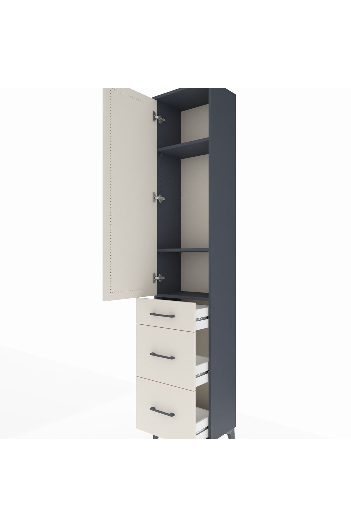 Arges Dolap 3 Raflı 3 Çekmeceli Tek Kapaklı 44x30x221 Antrasit-Aytaşı