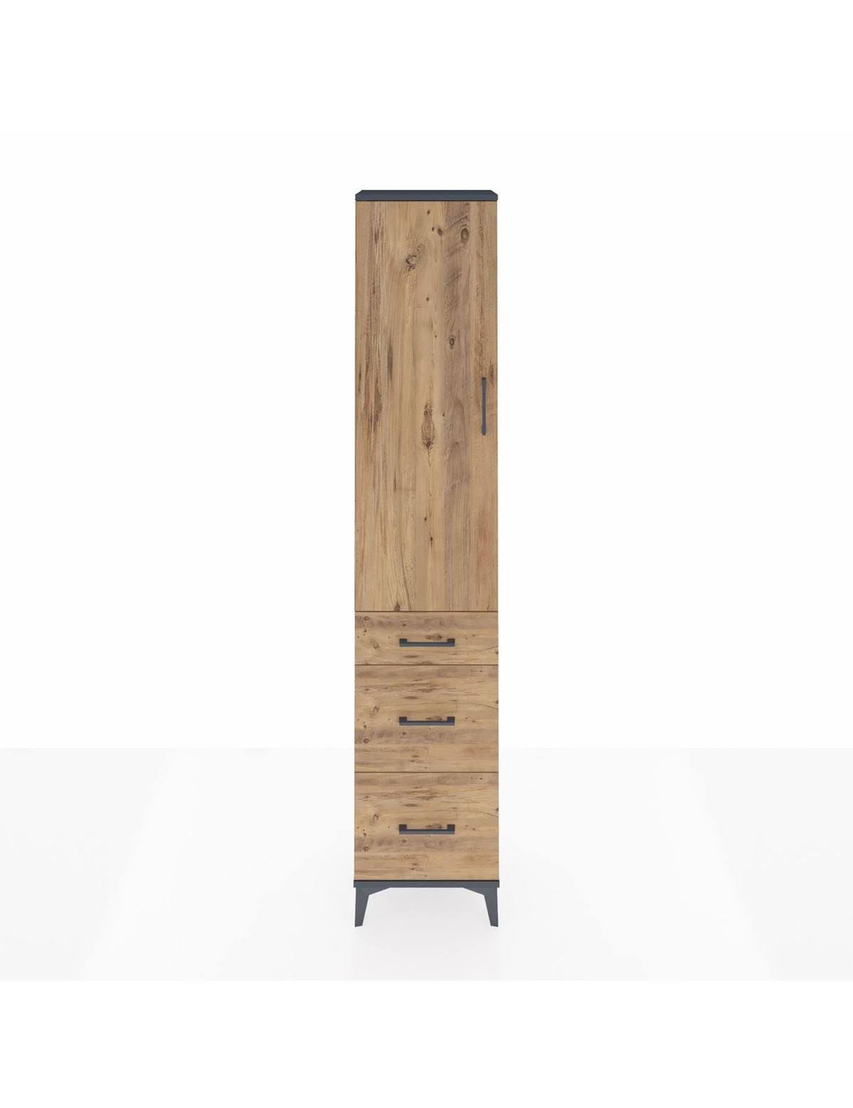 Arges Dolap 3 Raflı 3 Çekmeceli Tek Kapaklı 44x30x221 Antrasit-Çam