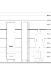 Arges Dolap 3 Raflı 3 Çekmeceli Tek Kapaklı 44x30x221 Çam-Aytaşı