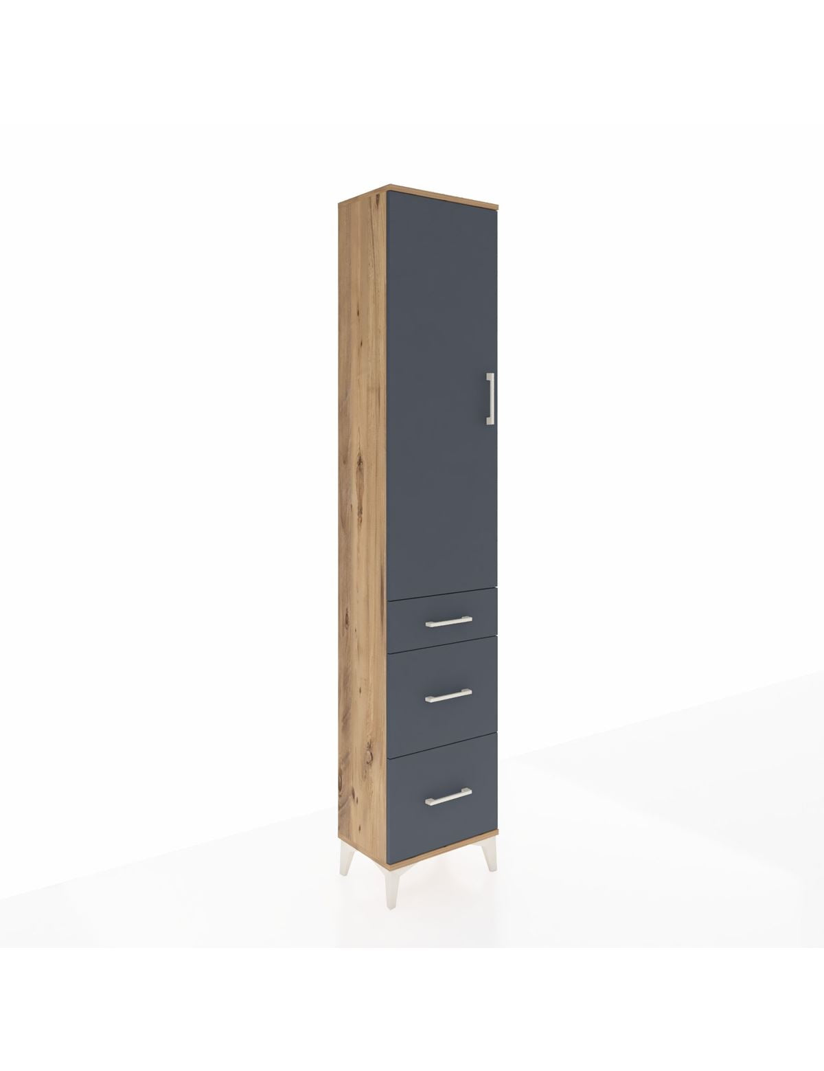 Arges Dolap 3 Raflı 3 Çekmeceli Tek Kapaklı 44x30x221 Çam-Antrasit