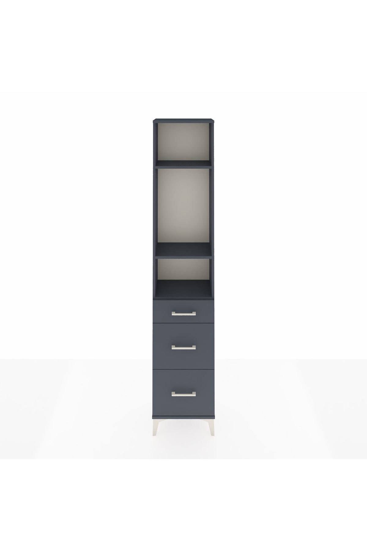 Arges Dolap 3 Raflı 3 Çekmeceli 44x30x221 Antrasit-Antrasit