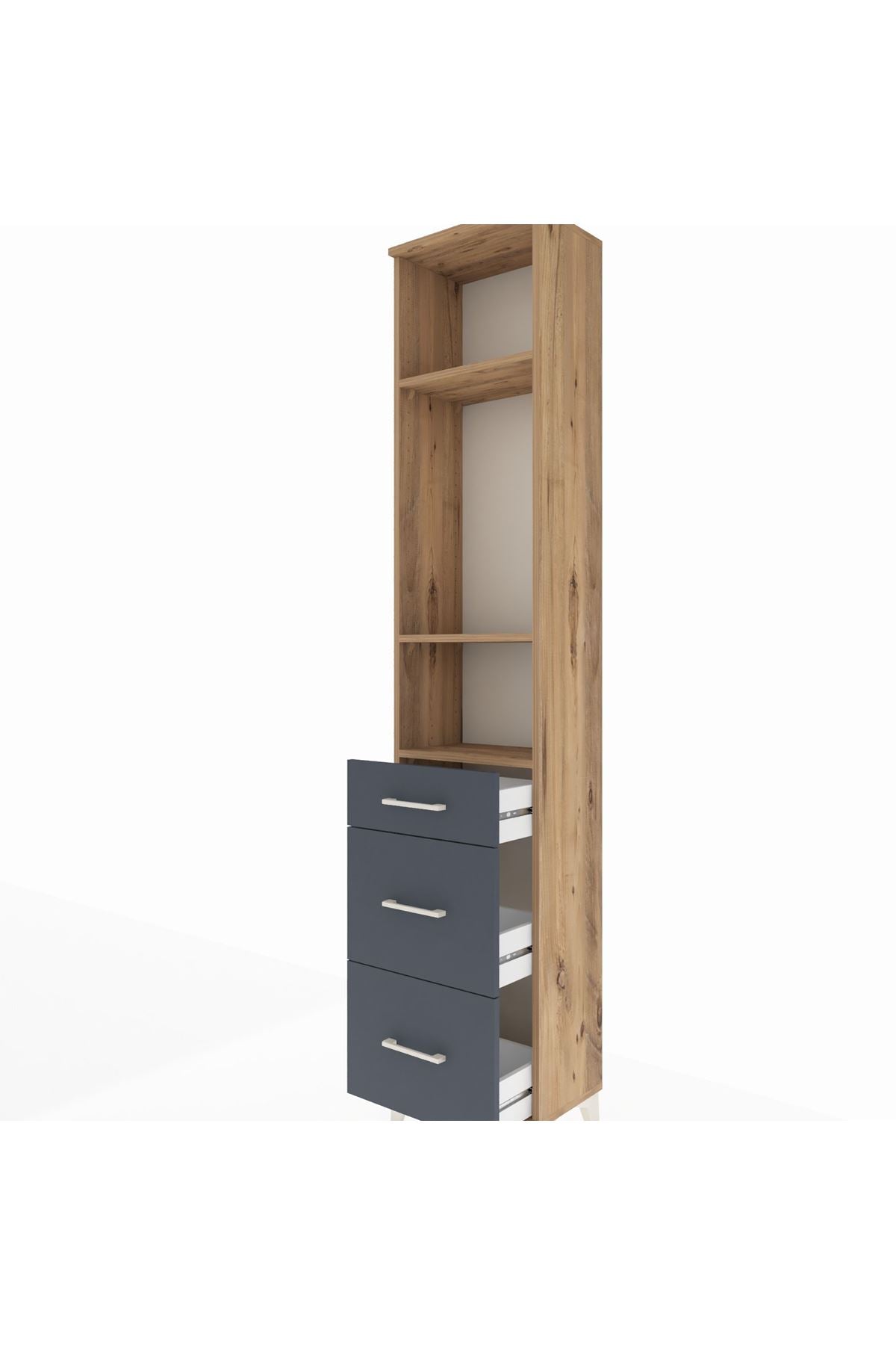 Arges Dolap 3 Raflı 3 Çekmeceli 44x30x221 Çam-Antrasit