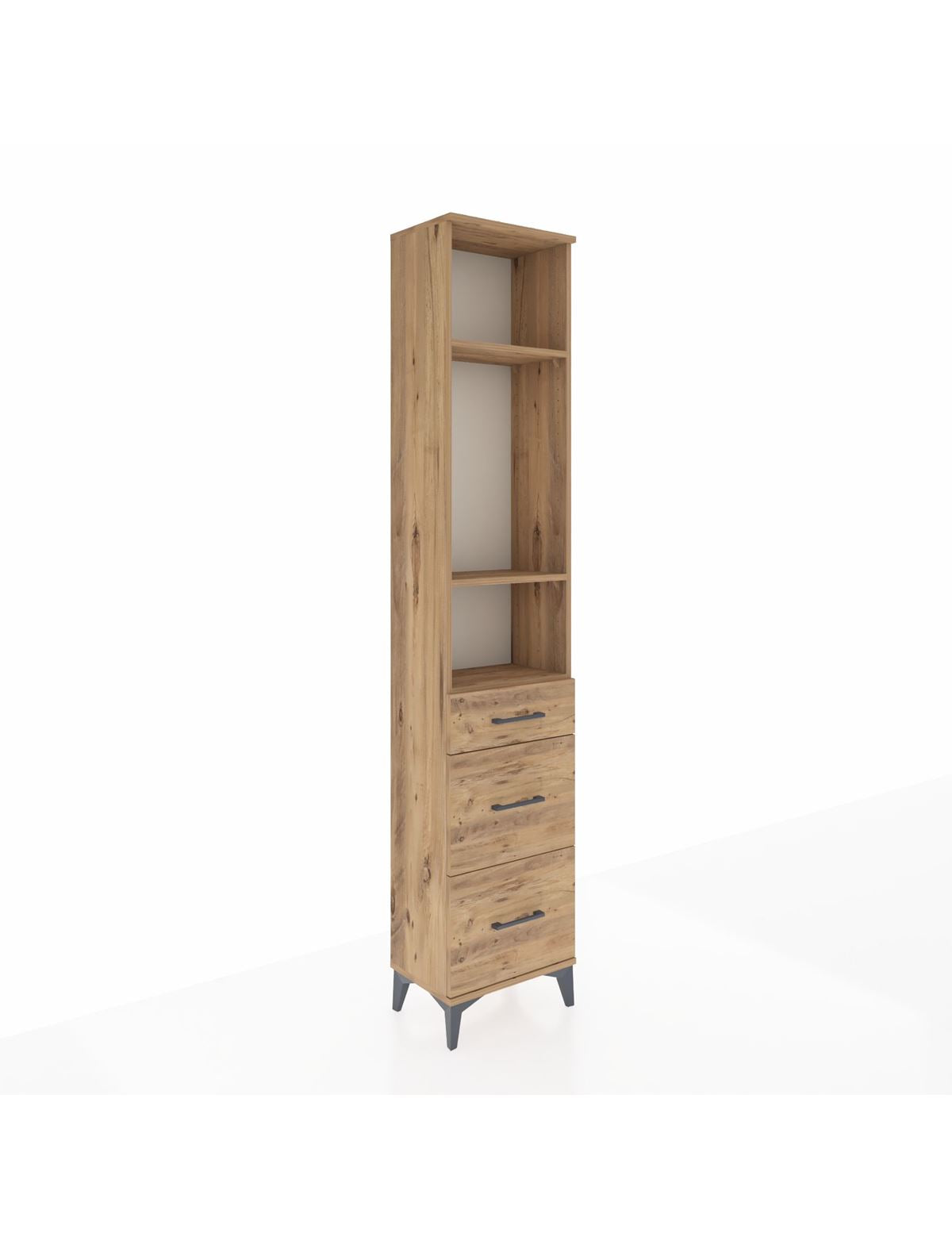 Arges Dolap 3 Raflı 3 Çekmeceli 44x30x221 Çam-Çam