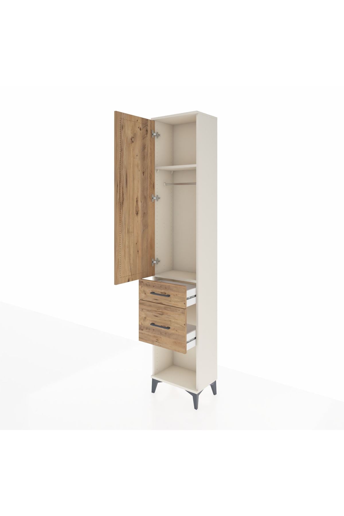 Arges Dolap 2 Raflı 2 Çekmeceli Tek Askılı 44x30x221 Aytaşı-Çam