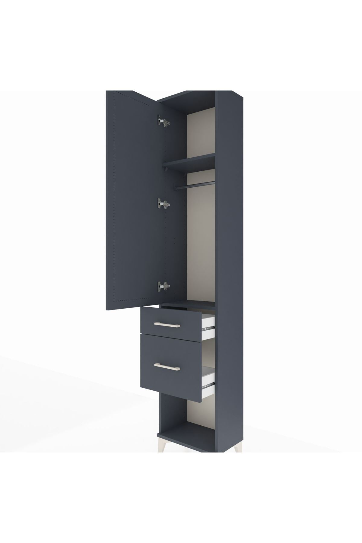 Arges Dolap 2 Raflı 2 Çekmeceli Tek Askılı 44x30x221 Antrasit-Antrasit