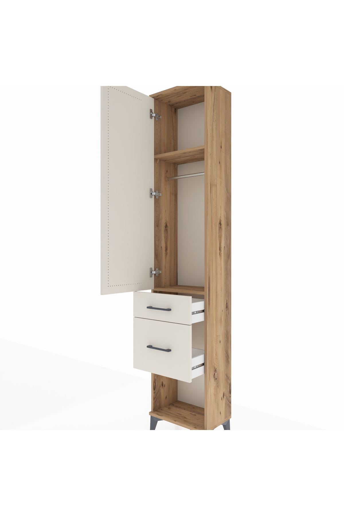 Arges Dolap 2 Raflı 2 Çekmeceli Tek Askılı 44x30x221 Çam-Aytaşı