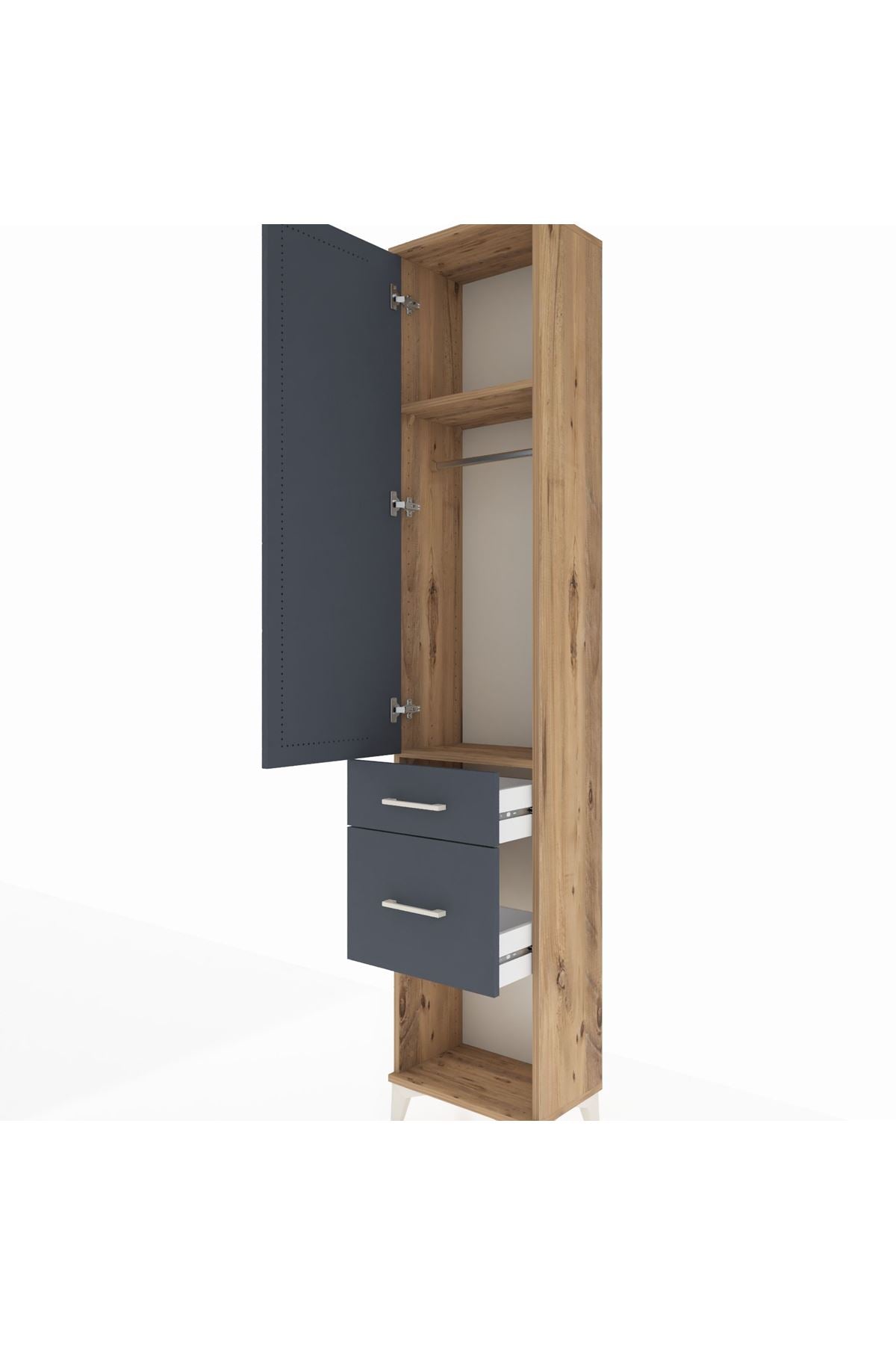 Arges Dolap 2 Raflı 2 Çekmeceli Tek Askılı 44x30x221 Çam-Antrasit