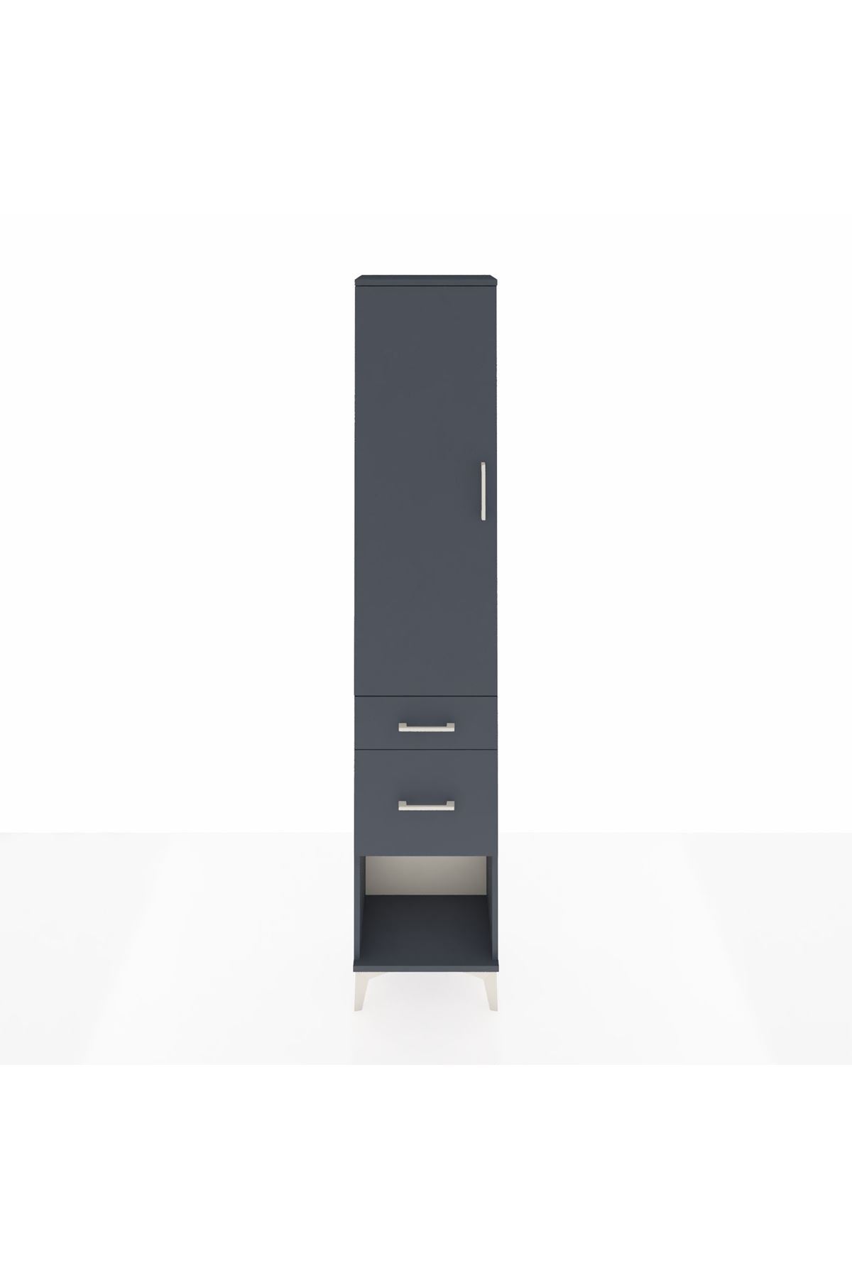 Arges Dolap 3 Raflı 2 Çekmeceli Tek Kapaklı 44x30x221 Antrasit-Antrasit