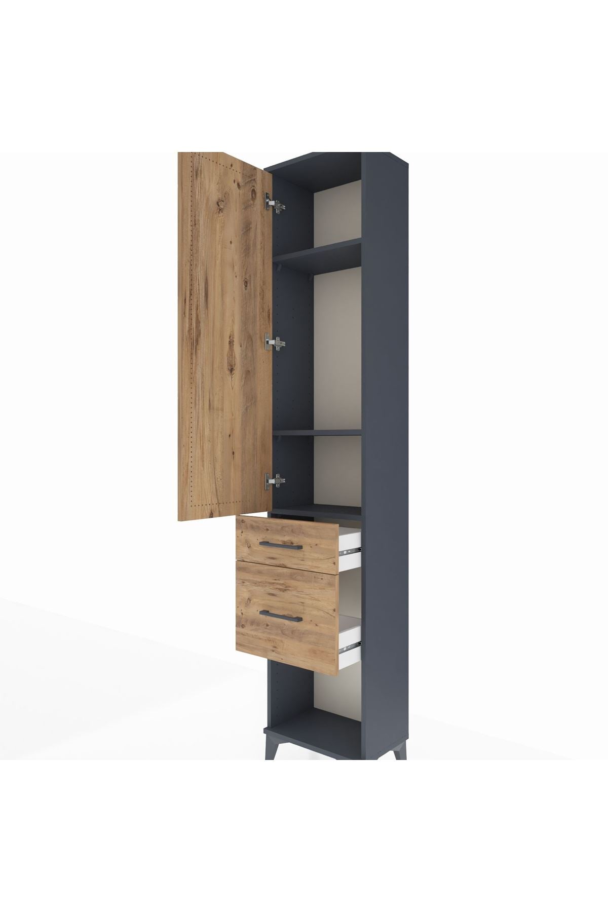 Arges Dolap 3 Raflı 2 Çekmeceli Tek Kapaklı 44x30x221 Antrasit-Çam